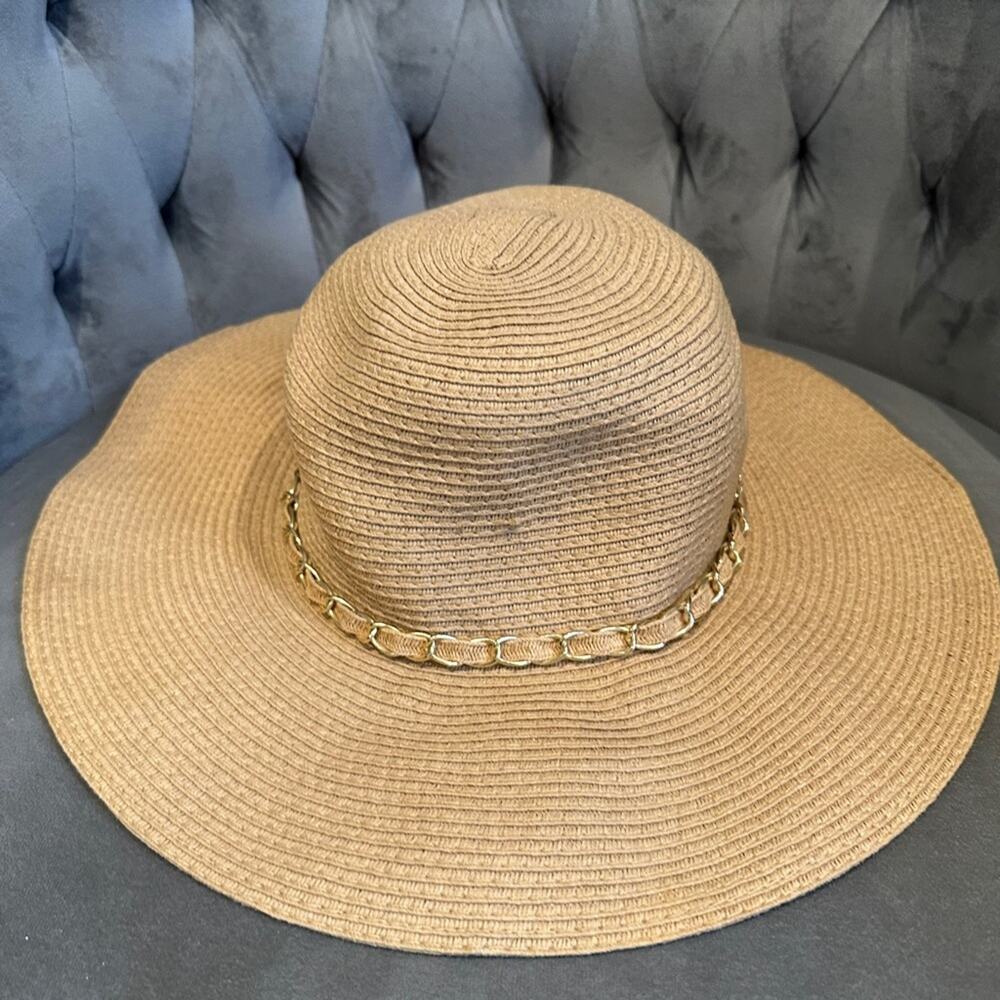Charming Charlie Tan Straw Round Brim Sunhat